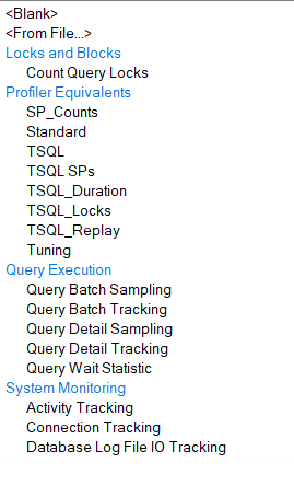 XEvent New Session Wizard - Choose Templates (dropdown)